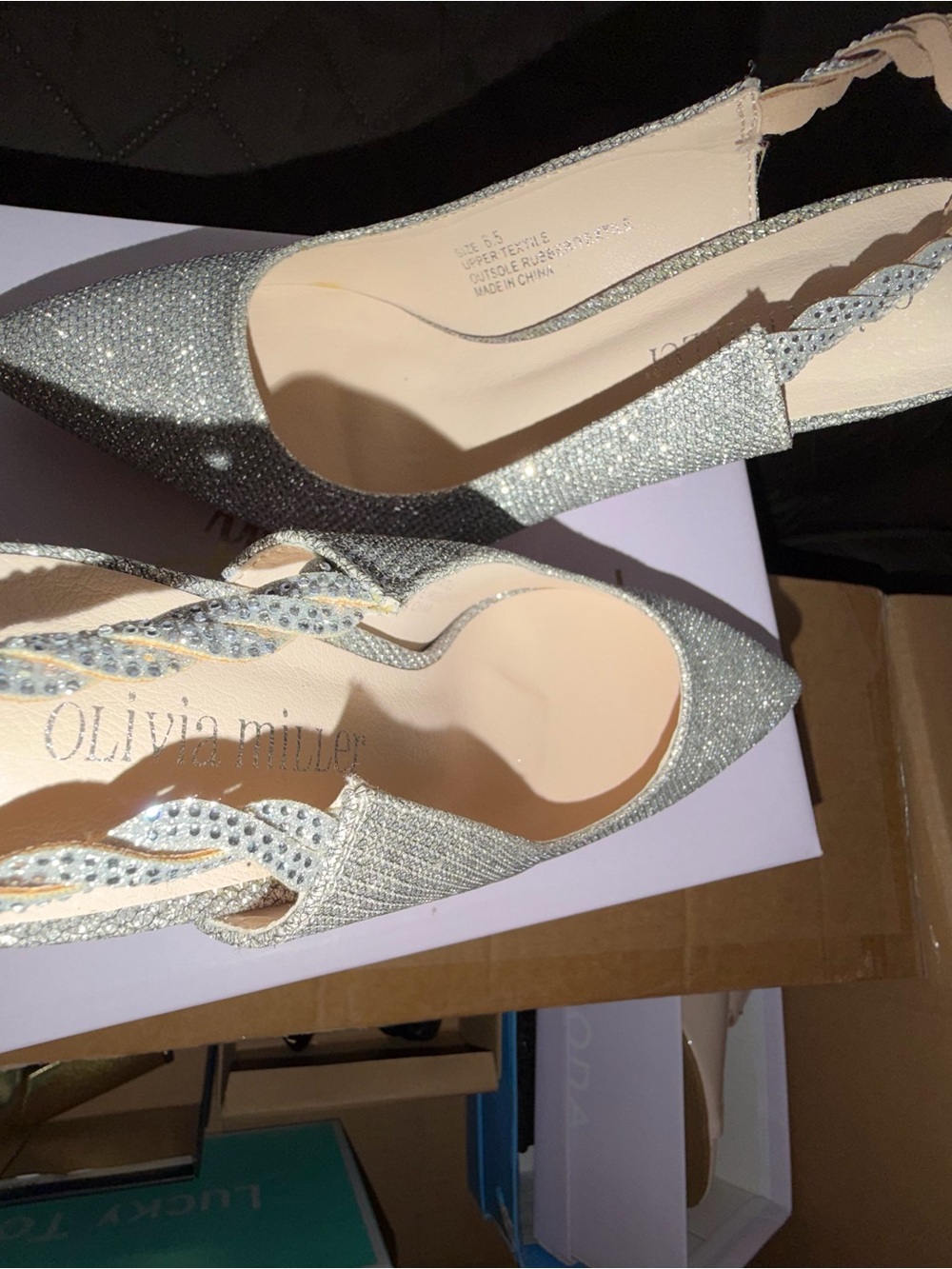 Olivia Miller Glittering Silver Pointed Slingback Heels